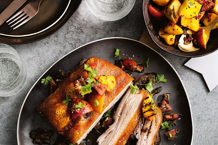 Crispy Roast Pork Belly with Chargrilled Peach Salsa